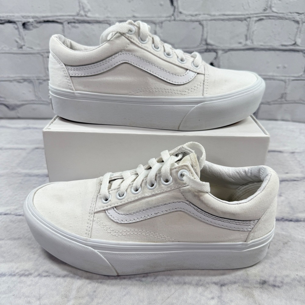 Vans‎ Old Skool Platform Triple White Canvas Shoes 721356 Unisex Women 6.5 Men 5